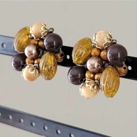 Earrings Vintage Germany Clip On Brown Amber Earrings #0182 - Picture 3 of 7